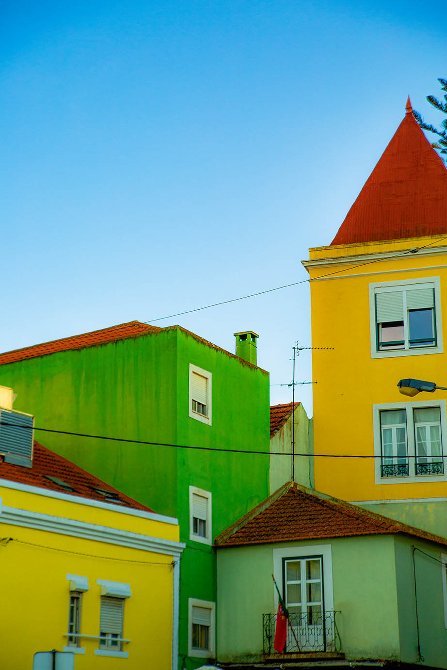 Colorful houses with a clear blue sky