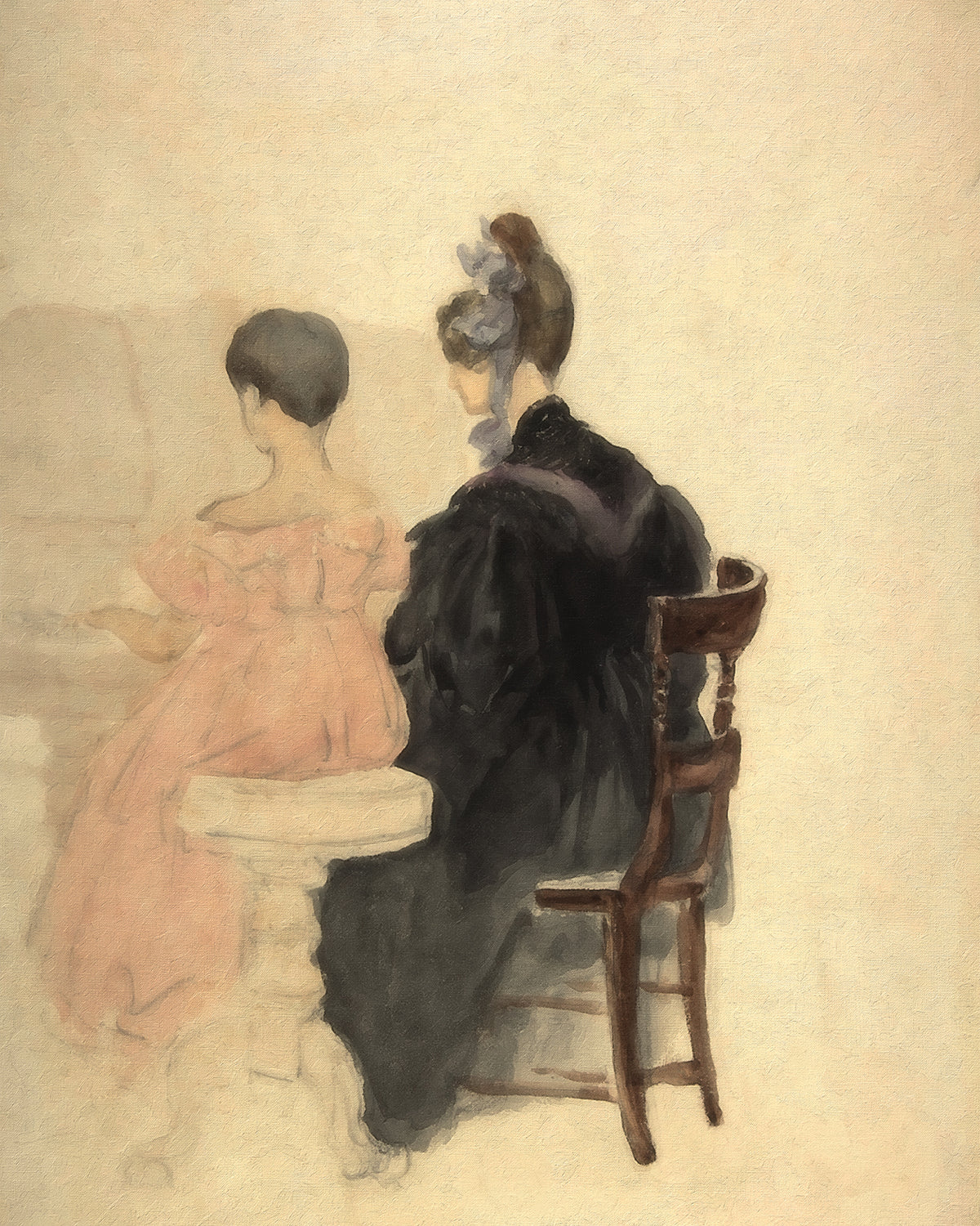 teacher and student playing piano print